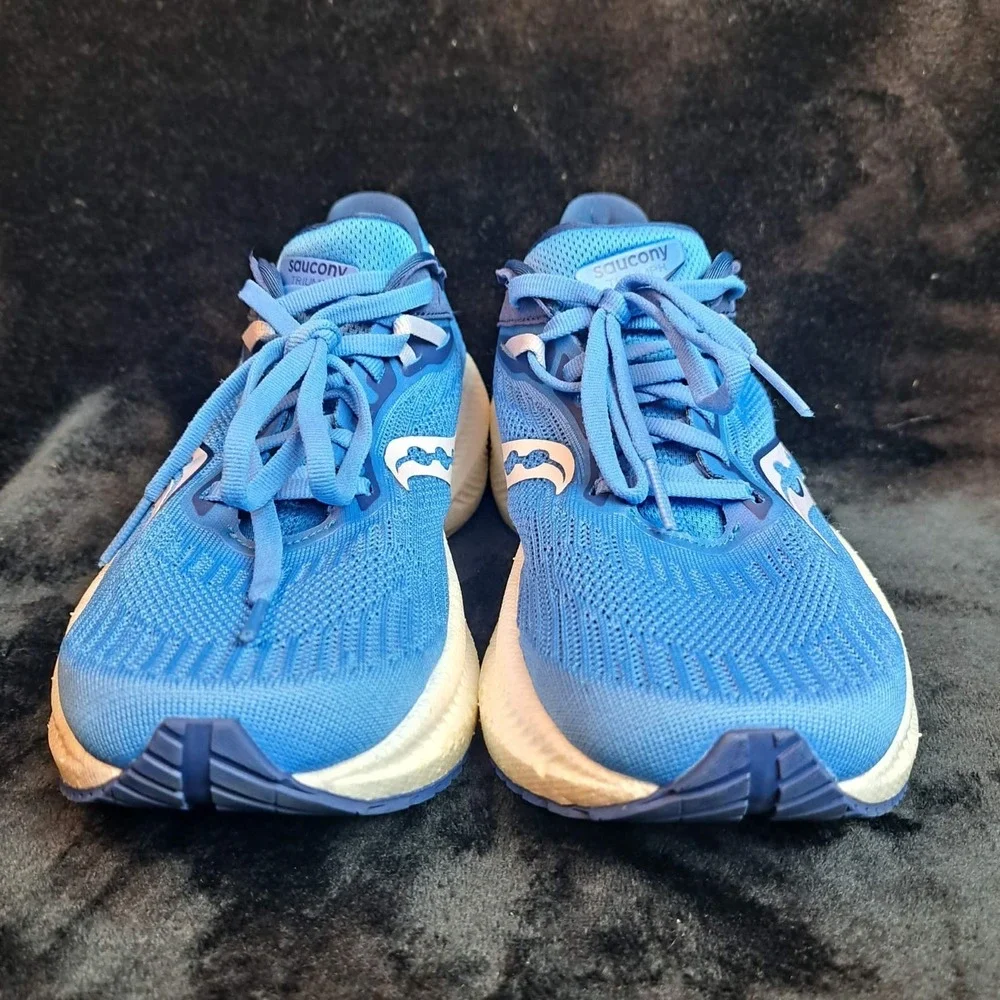 Saucony Triumph 21 Women's Road Running Shoes Size 7.5 Blue White Lace Up NOSOLE